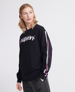 Superdry Swiss Logo Sport Loopback Crew Női Pulóver Fekete | EPICZ7048